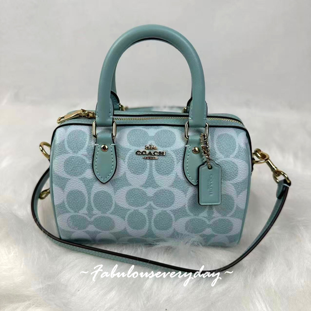 Coach Mini Rowan Crossbody Bag In Signature Canvas/Gold/Light Blue CEY63